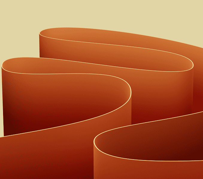 Orange sculptural ribbon representing a connected content system